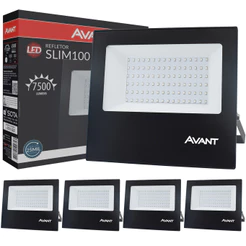 5 Refletor Led Slim 100w Branco Frio 6500K Bivolt IP65 Avant