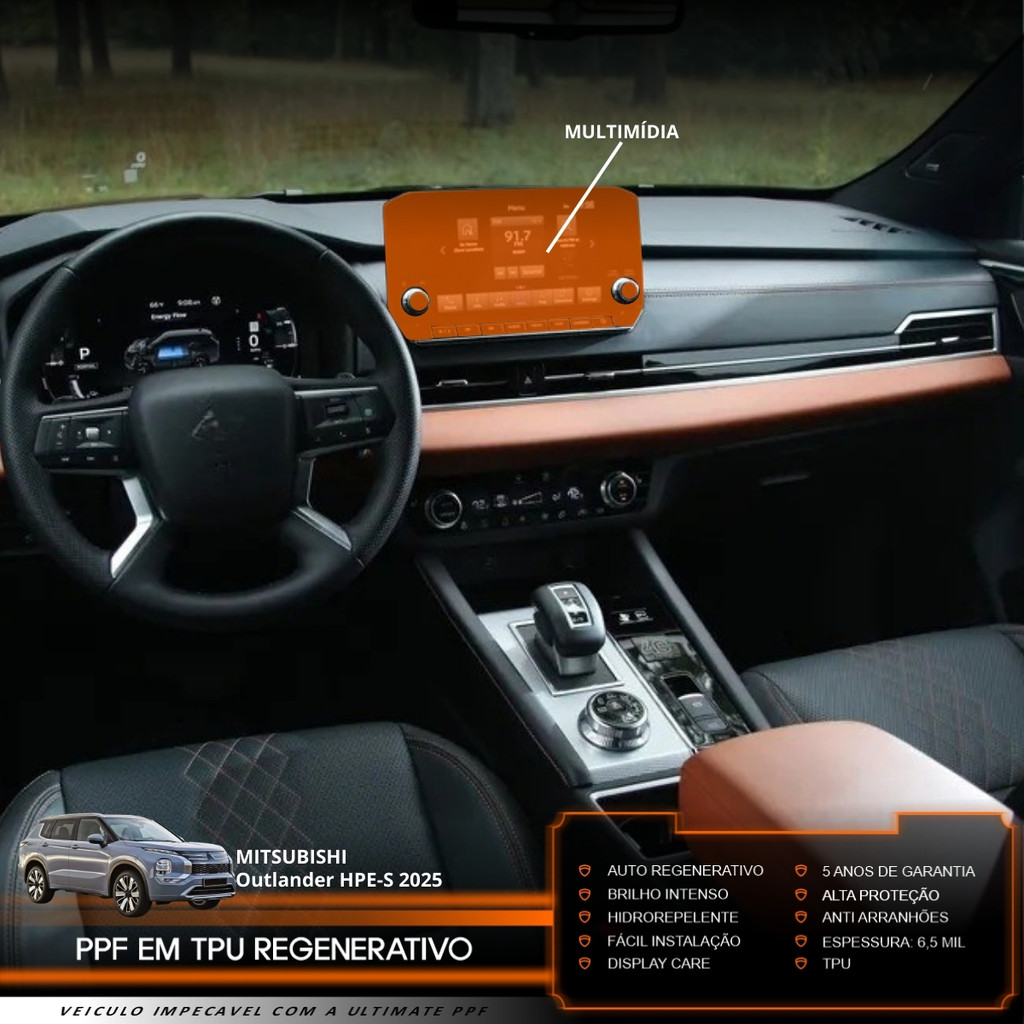 Película PPF Proteção Kit Multimídia Mitsubishi Outlander HPE-S 2025 Transparente TPU Anti Risco