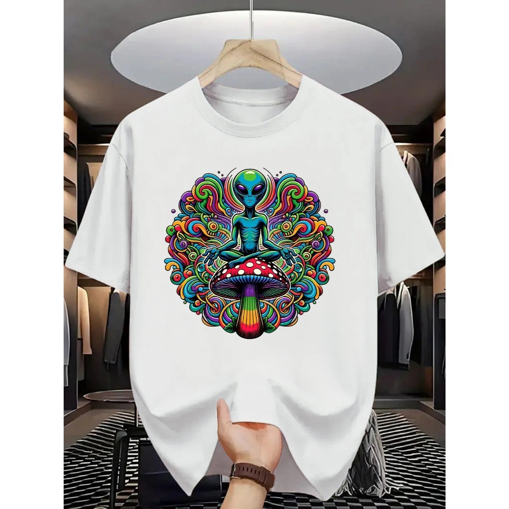 Camisa Premium 30.1 Camiseta Algodão Adulto, Infantil e Plus Size ET Cogumelo Alucinação Streetwear Moda Premium Envio I