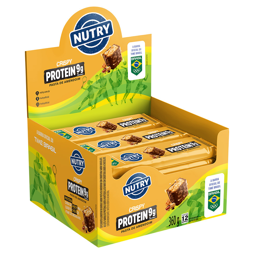 Barra Crispy Protein 9g Pasta De Amendoim Nutry Com 12Un De 30g em Oferta na Shopee