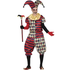 Fantasia Masculina Halloween Palhaço Assassino Super Luxo Com Chapeu Bobo da Corte