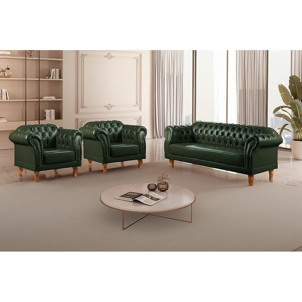 Conjunto Sofá e Poltronas Chesterfield Duque  Yescasa Verde