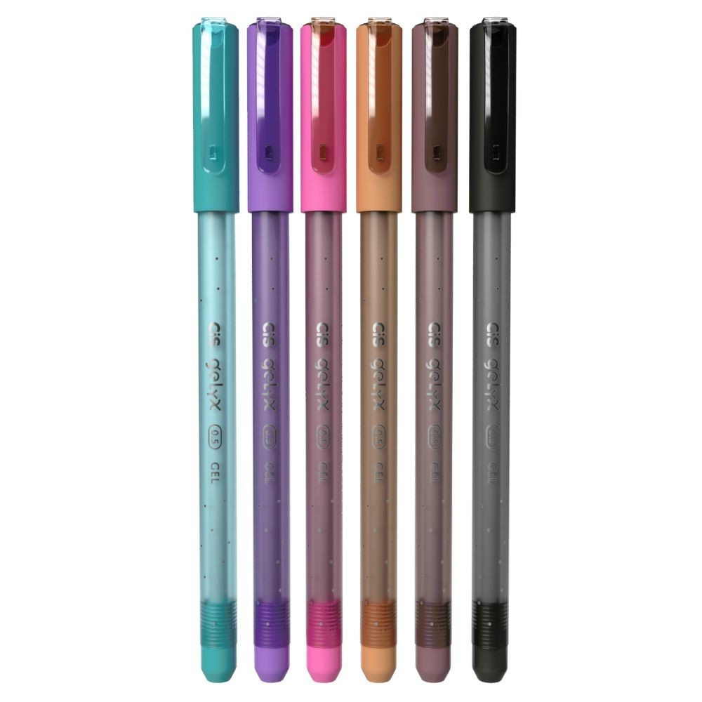 kit 06 Caneta em Gel Glitter Cis Gelyx 1.0mm Escrita Macia Suave | Papelaria | Tinta com Brilho