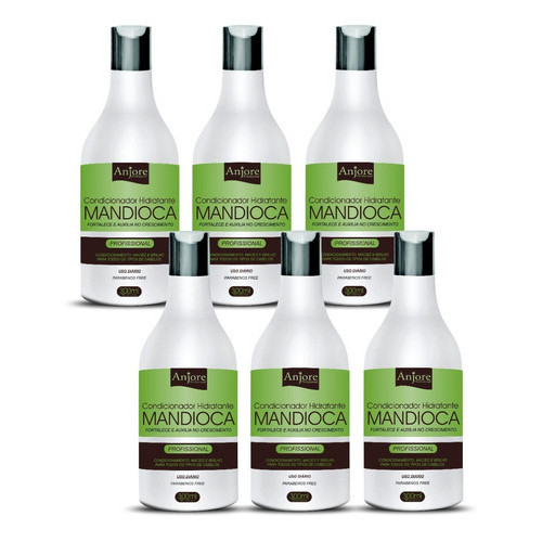 Kit 6 Condicionador Hidratante Mandioca 300Ml Anjore Com Extrato De Mandioca Vitaminas A E C