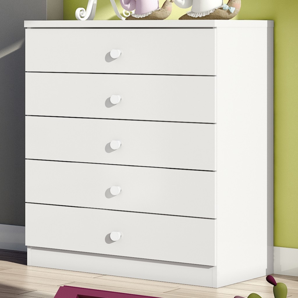Cômoda de Bebê Bala de Menta 5 Gavetas Branco - Henn - Mom & Baby