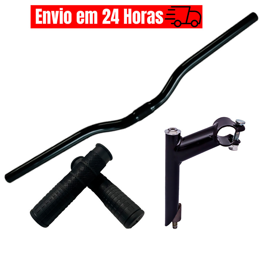 Guidon Bicicleta Aço Downhill + Suporte Mesa de Bike 21.1mm + Par de Manopla