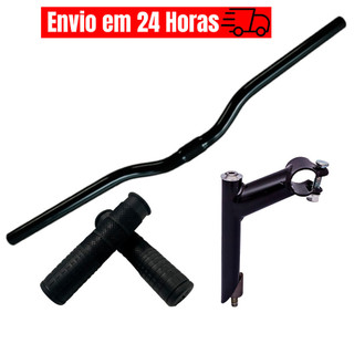 Guidon Bicicleta Aço Downhill + Suporte Mesa de Bike 21.1mm + Par de Manopla