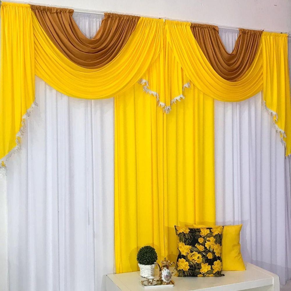 Cortina Mayara Varão Duplo Malha e Franja 3,00m x 2,60m Sala Quarto - Amarelo Mostarda Branco em Oferta na Shopee
