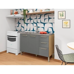 Balcão de Cozinha Para Pia 120 cm 3 Portas 2 Gavetas sem Tampo Mad Versalhes Freijo Gris