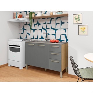 Balcão de Cozinha Para Pia 120 cm 3 Portas 2 Gavetas sem Tampo Mad Versalhes Freijo Gris em Oferta na Shopee