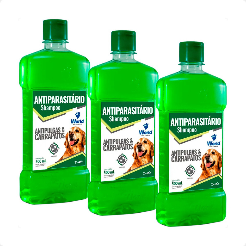 Kit 3 Shampoo Antiparasitário World Veterinária Dug's para Cães - 500ml em Oferta na Shopee