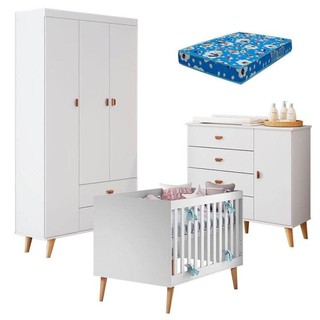 Quarto De Bebê Duda Com Berço Americano Ludmila Branco Acetinado Bétula E Colchão Ortobom em Oferta na Shopee