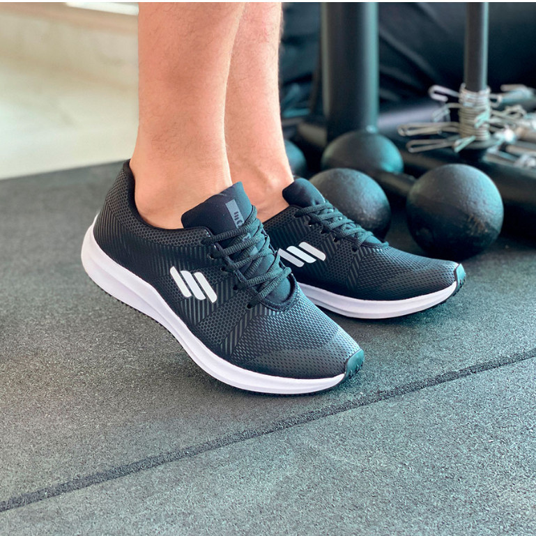 Tenis Preto Branco Masculino Academia Lazer Corrida Confortavel Leve