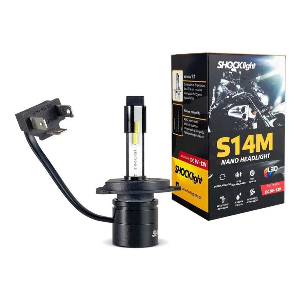 Lâmpada Super Led Shocklight 32w S14m Moto Nano H4 6000k não serve em corrente alternada em Oferta na Shopee