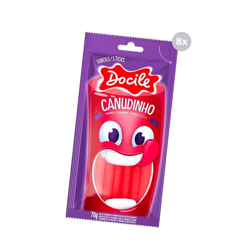 Kit com 8 Pct Bala Canudinho Morango Docile em Oferta na Shopee