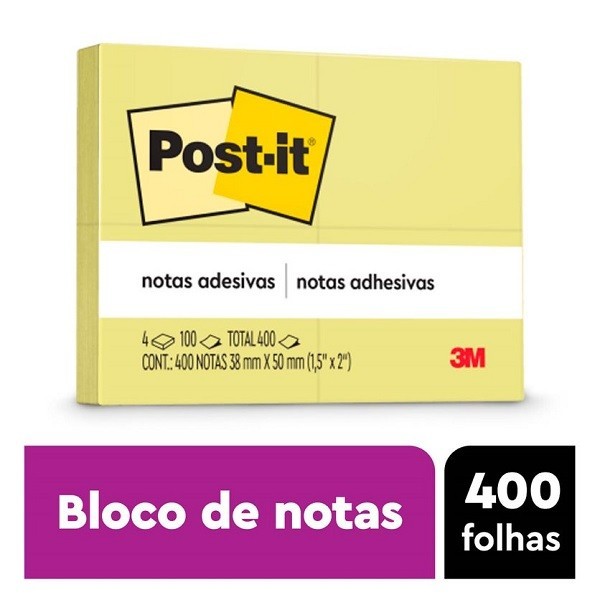 POST-IT Amarelo 4 Blocos 100F 38MM X 50MM 3M em Oferta na Shopee