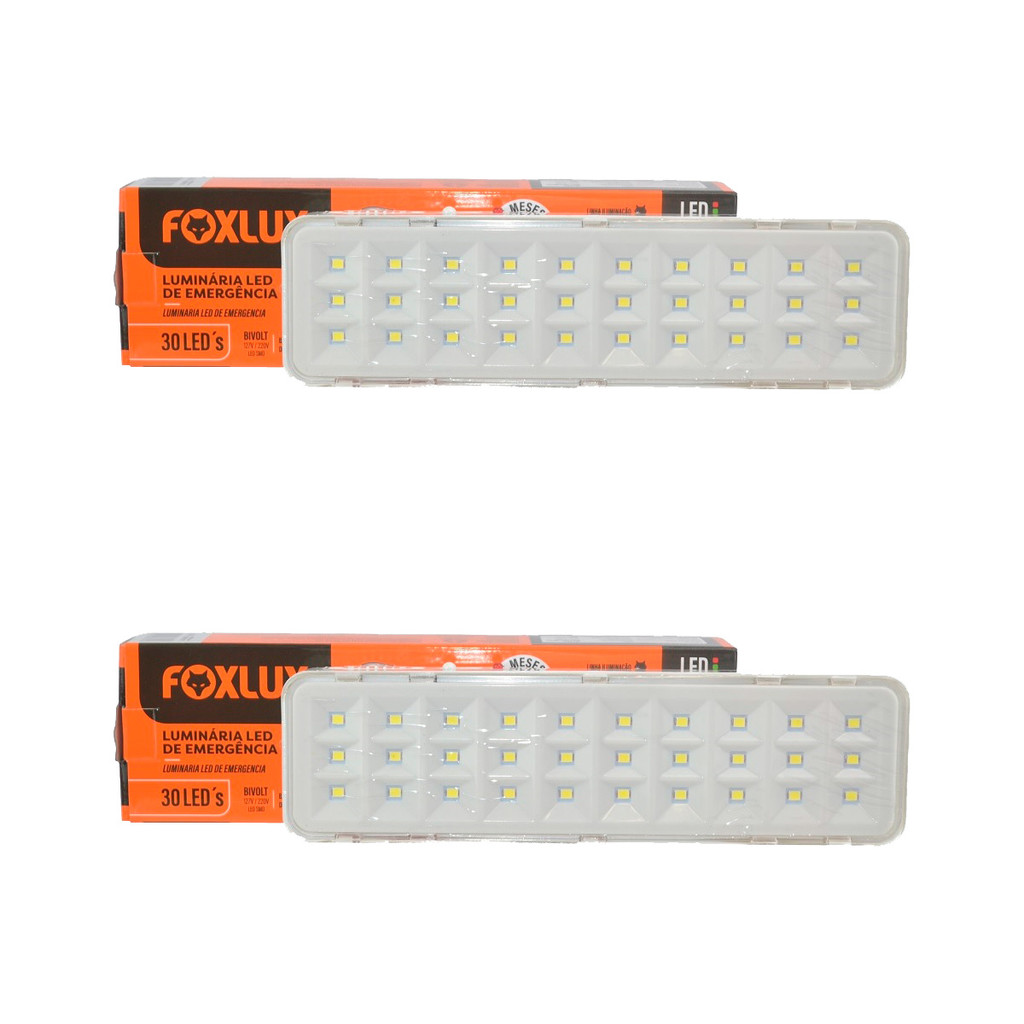 Luminária LED Emergência Foxlux Bivolt Recarregável | iluminação de segurança Kit com 2