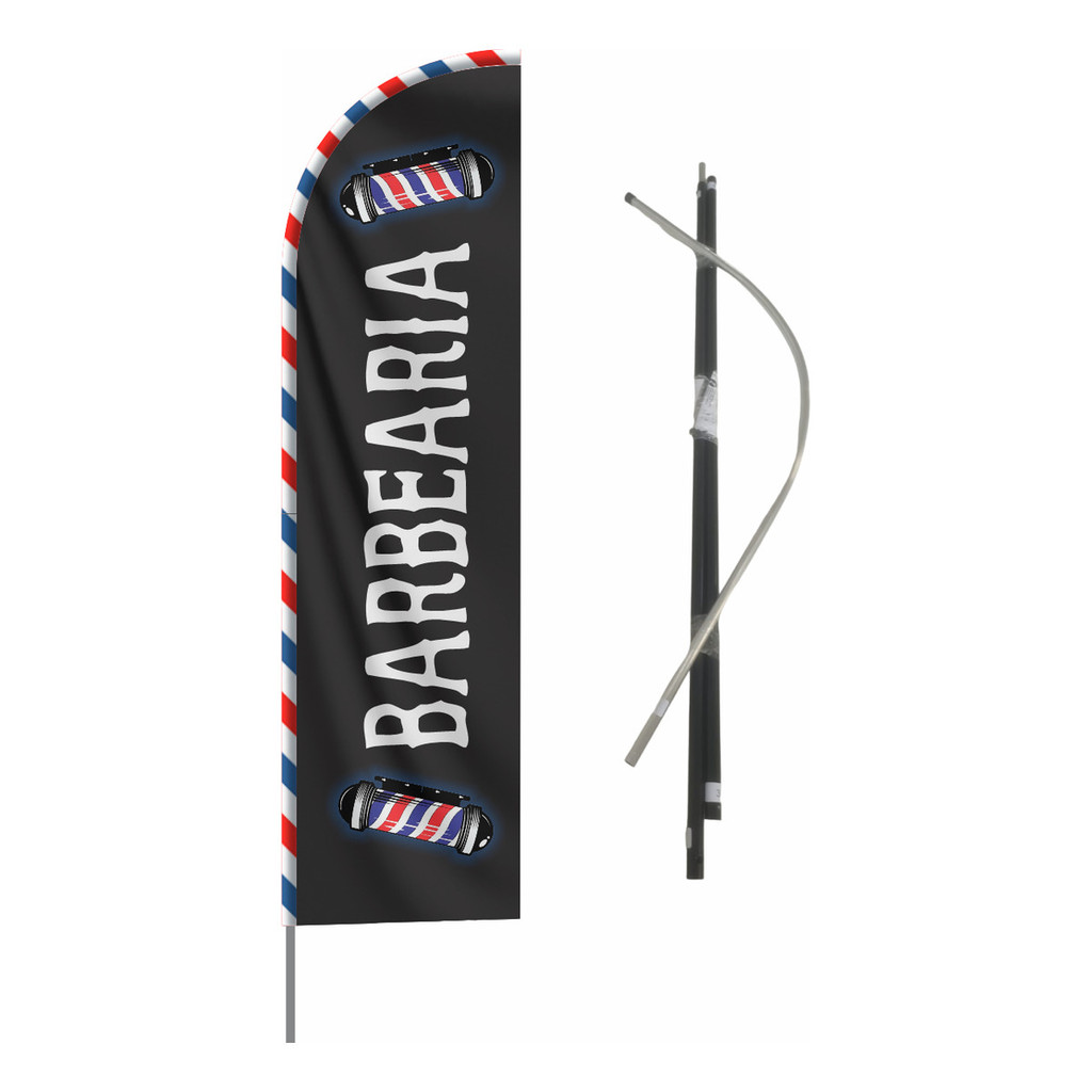 Wind Banner Barbearia Dupla Face 2m Tecido + Haste 3 Metros