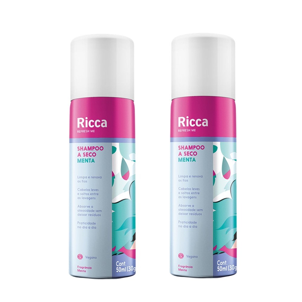 Kit 2 Shampoo A Seco Cuca Fresca Menta Compacto Antioleosidade Ricca 50ml