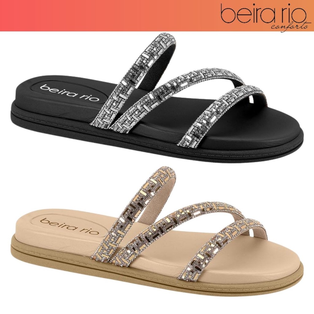 Sandalia Feminina Papete Beira Rio Três Tiras Brilho Espelhado Cristal Original em Oferta na Shopee