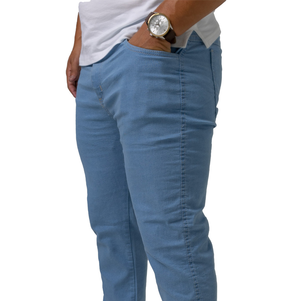 Calca Jeans Azul Claro Masculina Slim Skinny Elastano Lycra Conforto Premium Casual COPA DO MUNDO