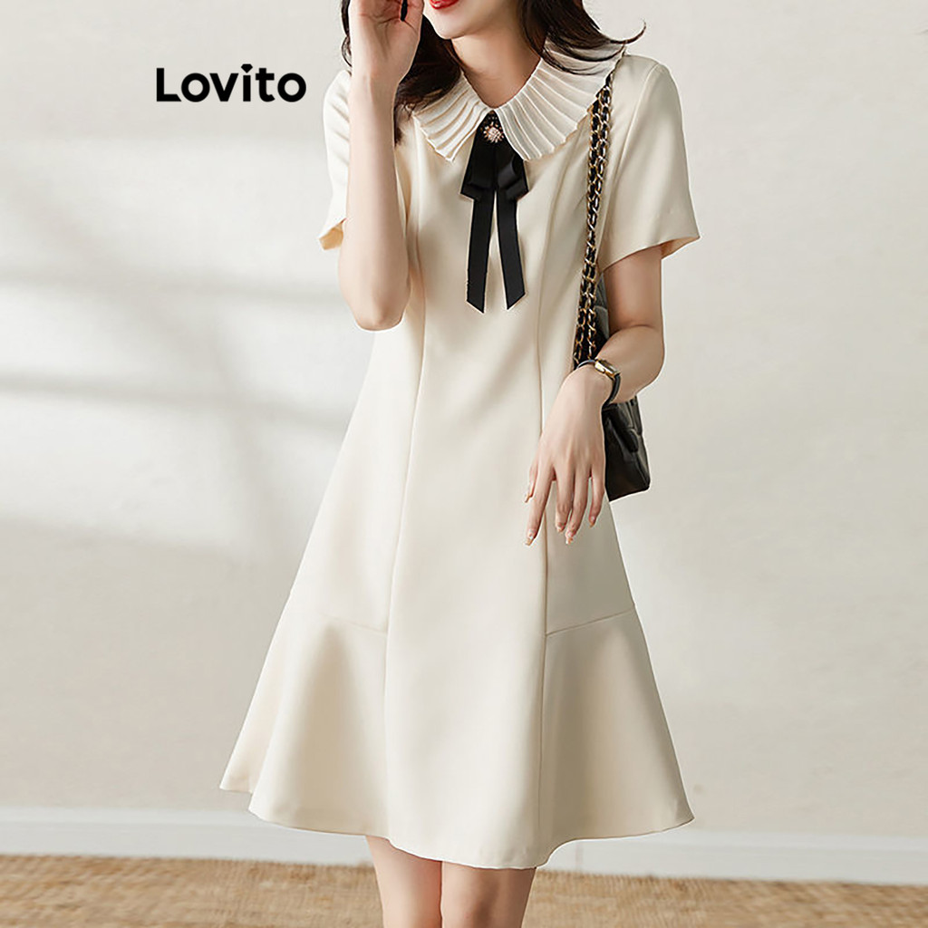 Lovito Vestido Casual Vestido Liso Com Laço Para Mulheres LNE70206 - Women Clothes