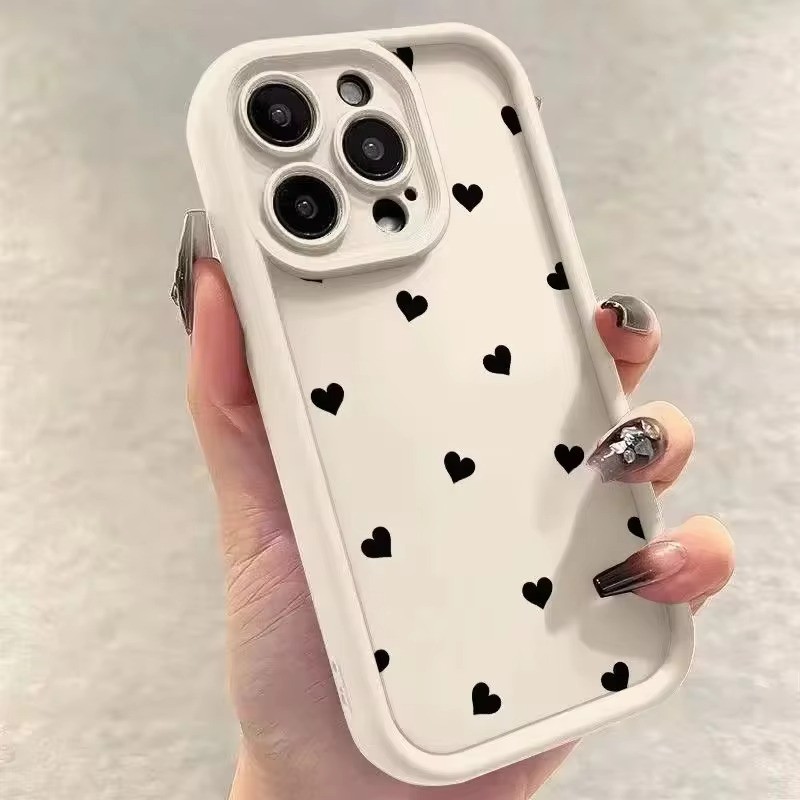 Preto Em Forma De Coração Padrão Caso De Telefone Para Samsung A16 A55 A15 A25 A35 A24 A23 A05S A54 A34 A14 A05 A32 Capa