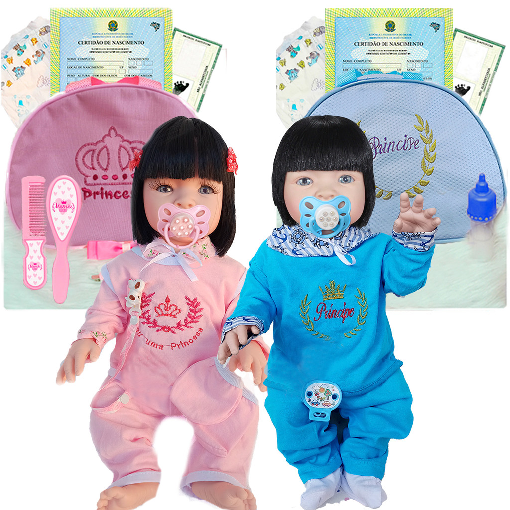 2 Bebes Reborn Casal Gêmeos Menino Menina Bolsa Acessórios em Oferta na Shopee