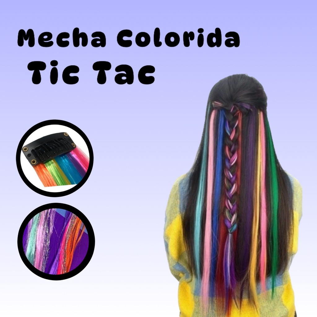 Aplique Colorido Tic Tac Mecha De Cabelo Colorida