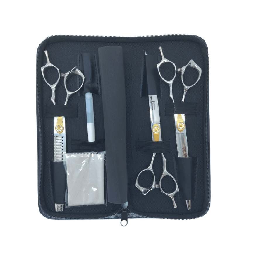 Kit 3 Tesouras Profissional Pet Banho e Tosa MBS Basic - Prata e Dourado