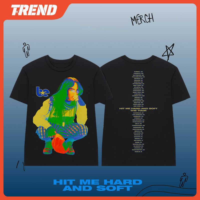 Billie Eilish HIT ME HARD AND SOFT TOUR Merch Cotton T-Shirt Vintage Fashion Character Imprimir Camiseta De Manga Curta Com Gola Redonda Casual Solta De Verão