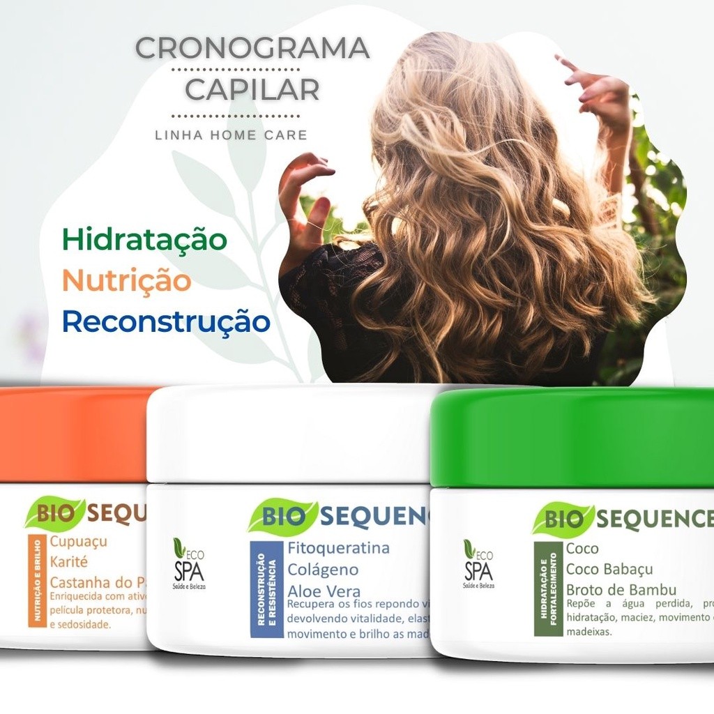 CRONOGRAMA CAPILAR, PROFISSIONAL máscara de hidratação, reconstrução e nutrição. Tratamento Orgânico.