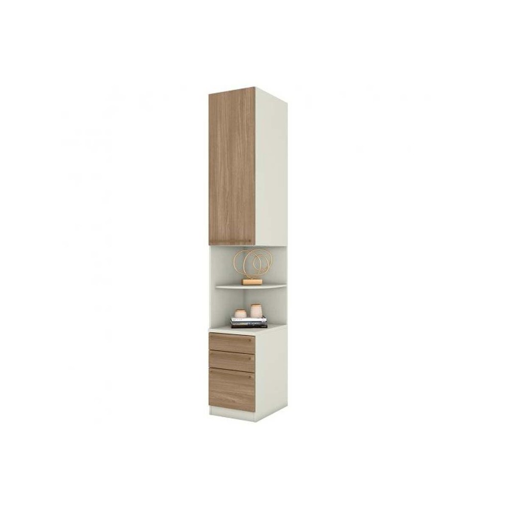 Modulado de Quarto Armário Mesa de Cabeceira Seletto MC02 c/ 1 Porta e 3 Gavetas Areia/Jequitibá - Henn em Oferta na Shopee