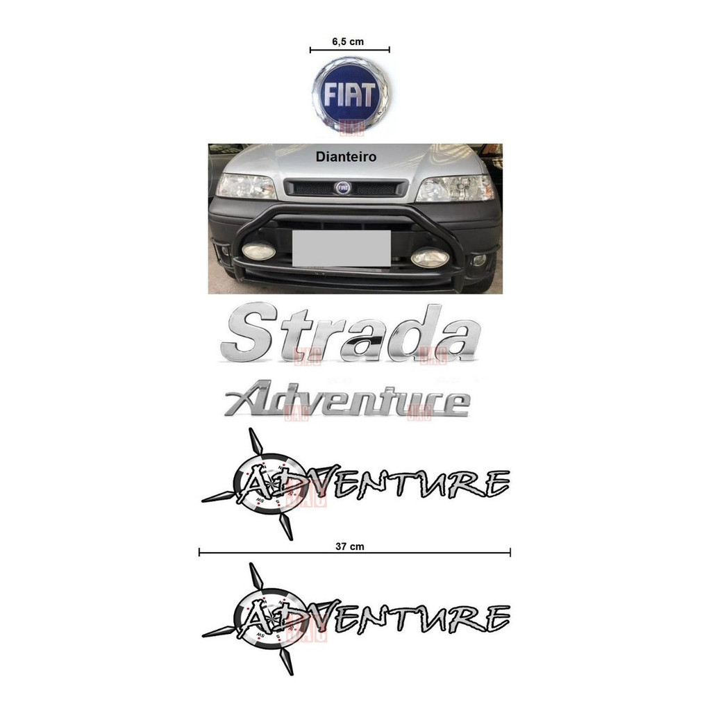 Kit Emblemas Strada Adventure + Fiat Da Grade - 2002 À 2004