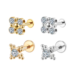 2PCS Kit Piercing Labret Aço Cirúrgico PVD Indiano Strass / Helix, Tragus, Conch, Nariz, Boca-Medusa e Outros