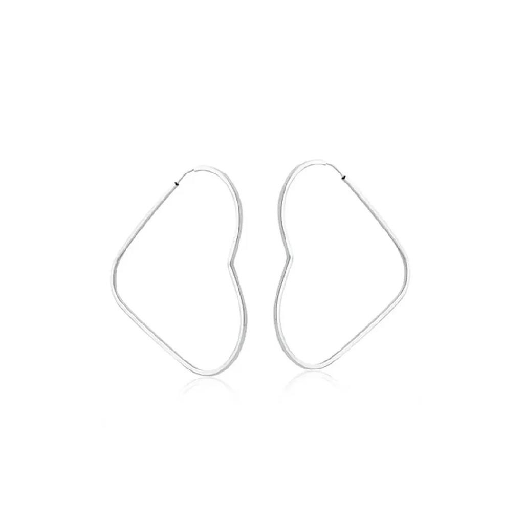 Brinco Argola coração fio quadrado 32mm prata 925