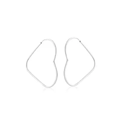 Brinco Argola coração fio quadrado 32mm prata 925