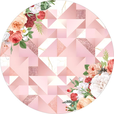 NOVO Painel Festa Infantil Redondo Fundo Geométrico Rose Gold, Brilhos Rosa + Arco, Suporte incluso. Fazemos personalizado com qualquer tema. Confeccionado em Lona fosca, impressão de alta resolução. cenário , p/ Decoração