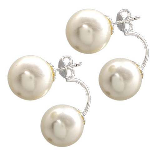 Brinco Folheado A Prata Grace Kelly 2 Pérolas 11,5mm