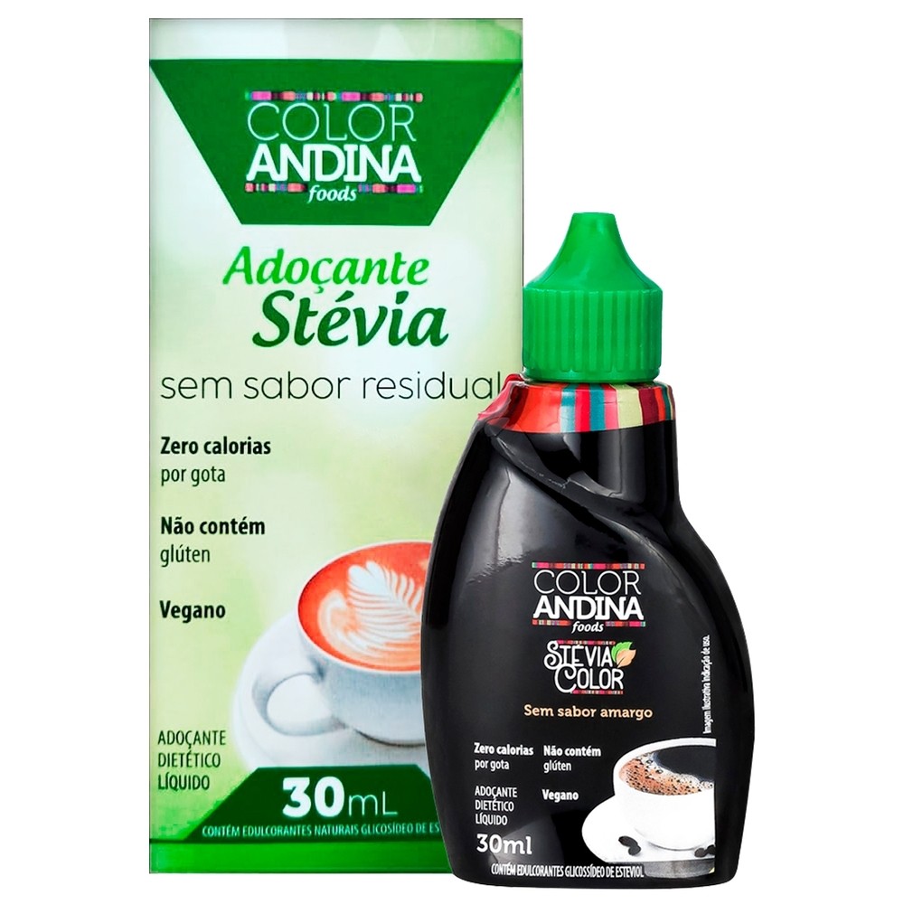 Adoçante de Stévia Líquido 100% Natural Color Andina Food 30ml em Oferta na Shopee
