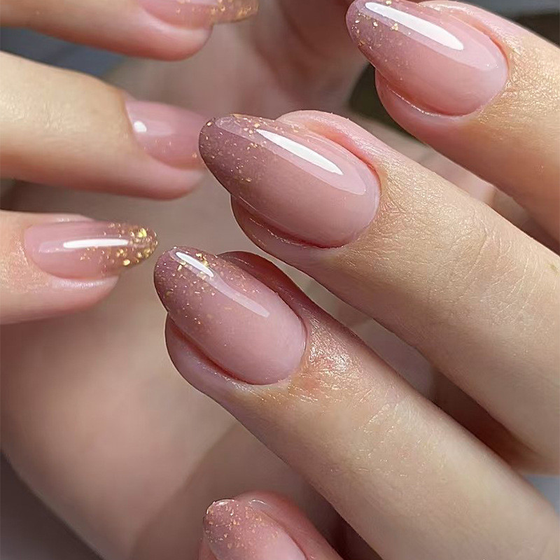 24 Unidades De Unhas Falsas Removíveis Com Sucata De Ouro Marrom Claro Cola DIY Art Design Postiças Vestíveis Padrão Elegante Artificiais