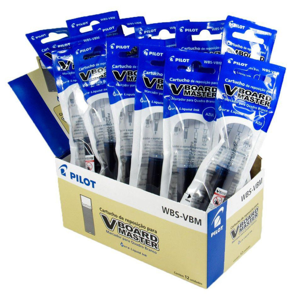 Kit 12 Recargas Refil Pincel Para Quadro Branco Azul Pilot V Board Master