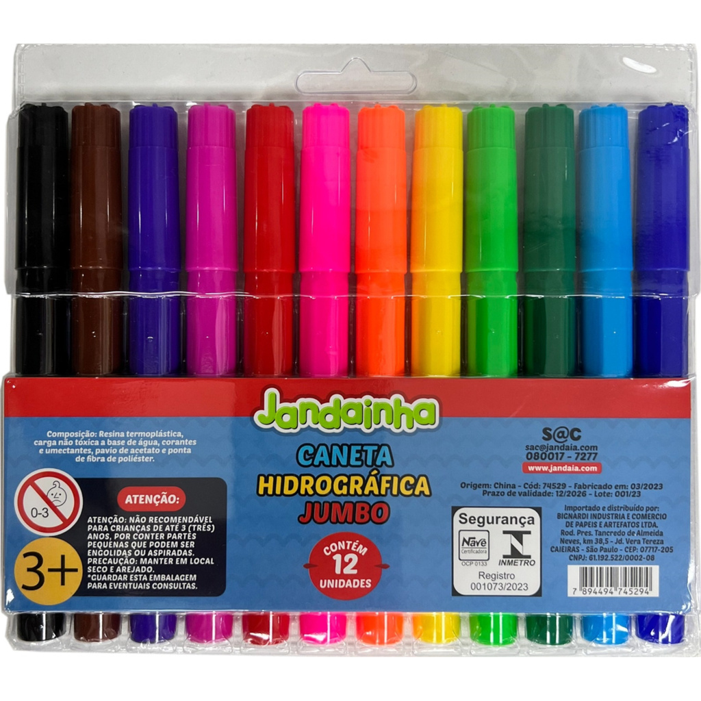 Canetinha Hidrográfica Jumbo Jandainha - Estojo com 12 Cores
