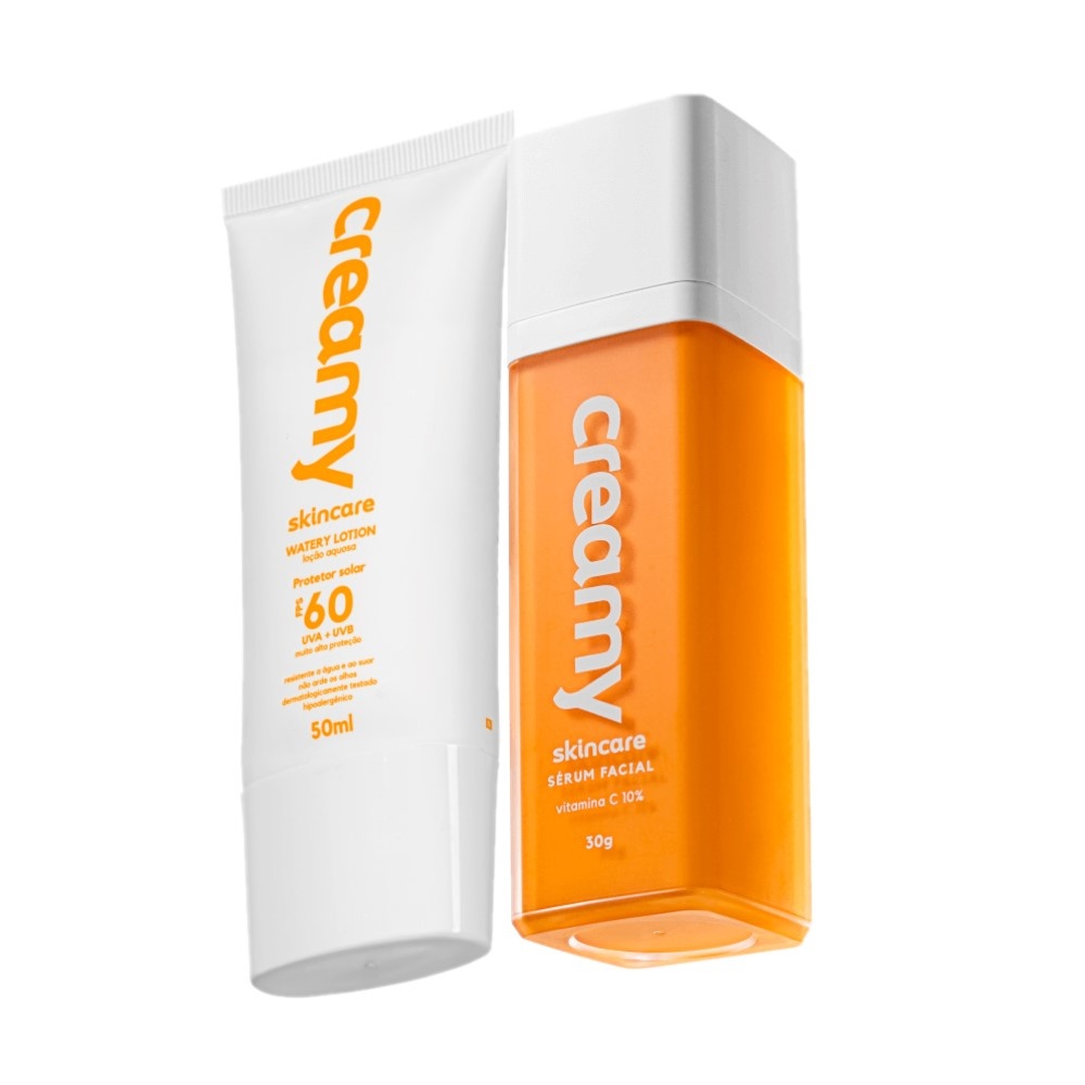 Kit Creamy Skincare Protetor Solar Facial FPS 60 Vitamina C (2 produtos) em Oferta na Shopee