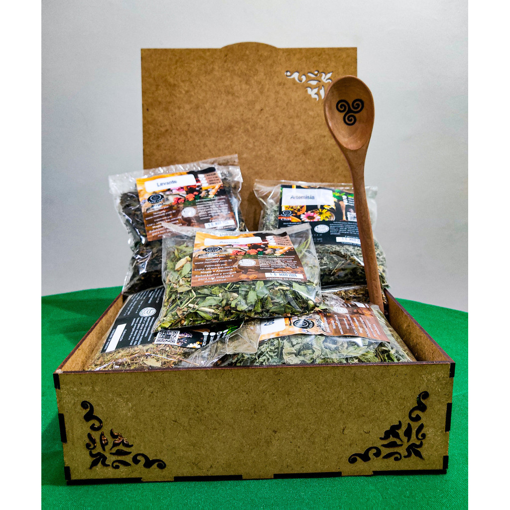 Herbarium - caixa de MDF  com 15 ervas essenciais para praticantes de magia pacotes grande com 20 a 40 Gr - Nomady