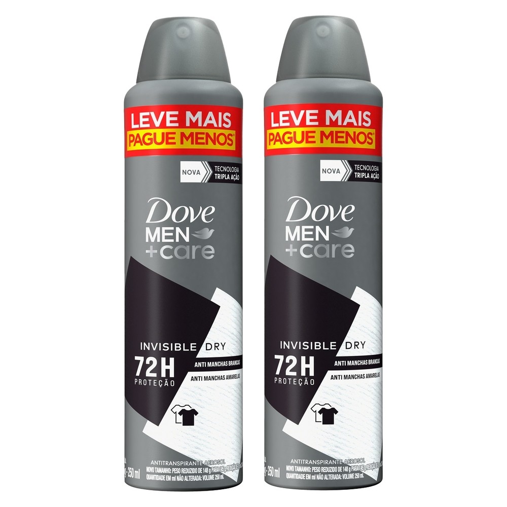 Kit 2 Desod Aerossol Dove Men Invisible Dry 72h 250ml - Beauty