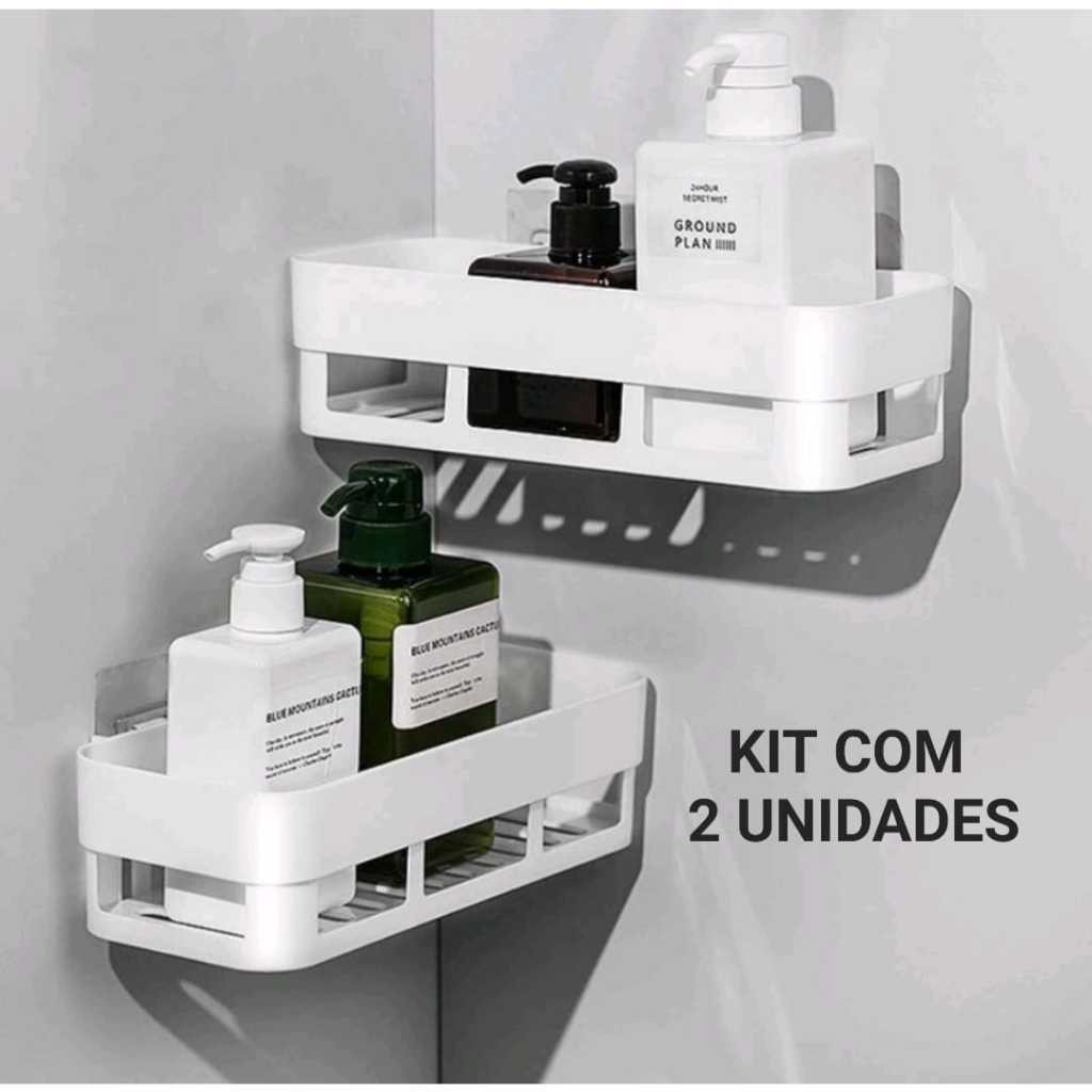 Kit Com 2 Prateleira Suporte Organizador Cozinha Banheiro Plástico Com Adesivo em Oferta na Shopee