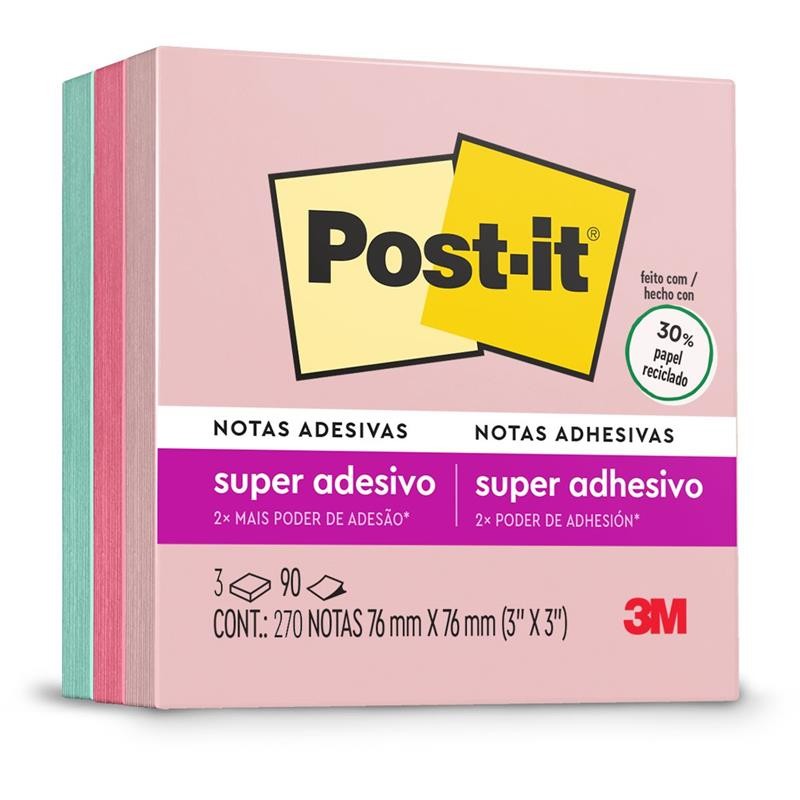 Bloco de recado 3M pos-it super adesivo coleção viajar c/3 cores 76x76mm