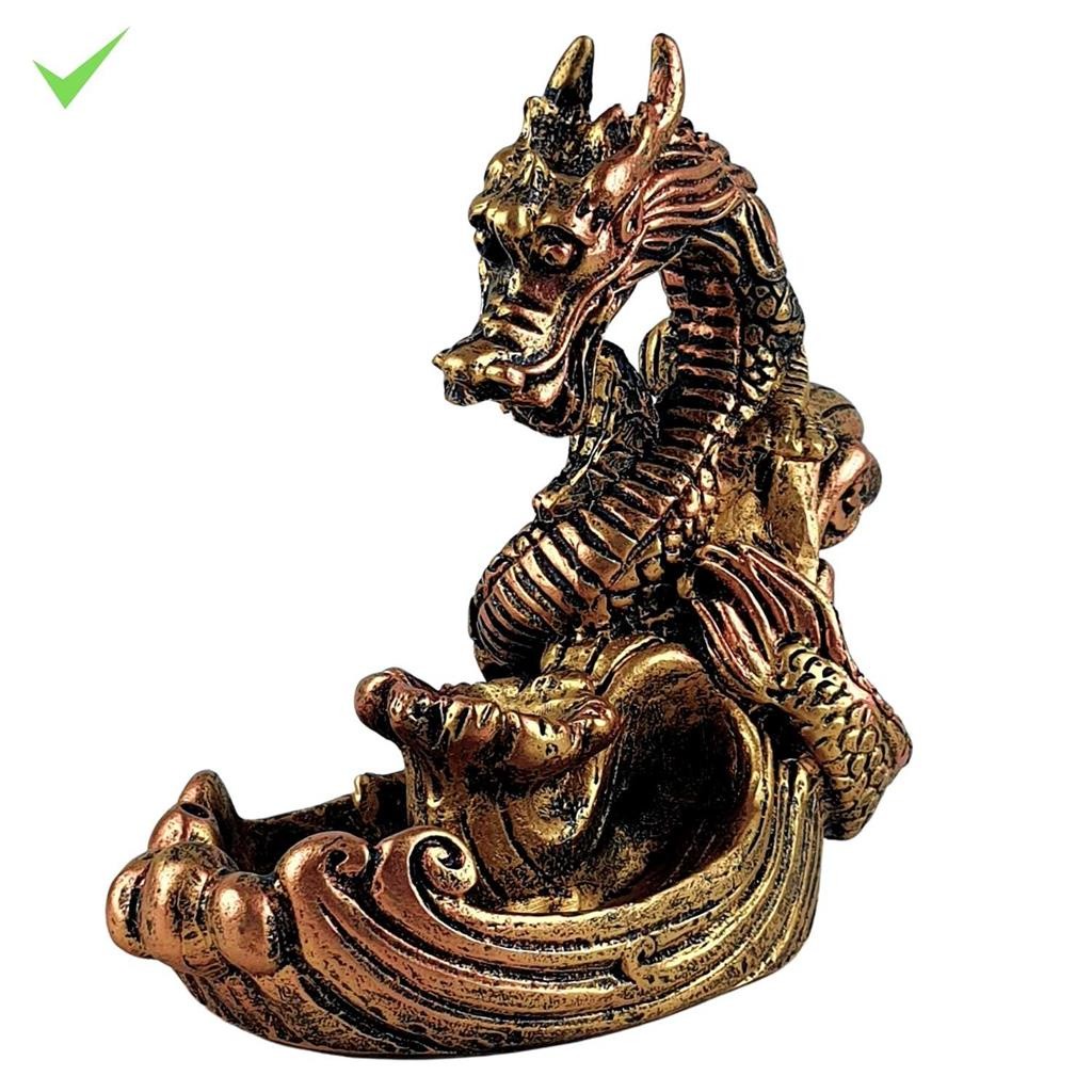 Imagem Dragao Porta Incenso Cone Nuvem Ouro Cascata Incensario Zen