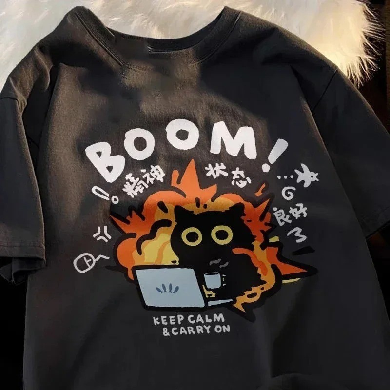 Camiseta Premium Kawaii Gato Cat Boom Desenho Summer 100% Algodao Plus Size Envio Imediato